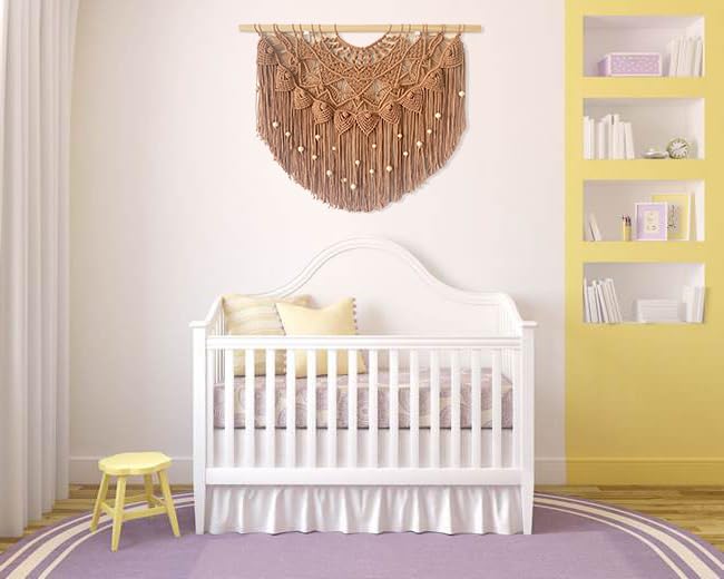 Youngeast Large Macrame Wall Hanging Boho Beaded Curtain for Window Macrame Bedroom Headboard Living Room Wall Art Tassel Tapestry Bohemian Woven Wall Decor 31" W X 25" H (Khaki) - color: Khaki