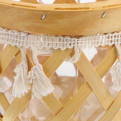 TOYANDONA Woven Flower Display Basket with Handle, Handcrafted Hollow Round Wood Strip Planter for Indoor Plant Pots and Decorative Storage in Pastoral Style