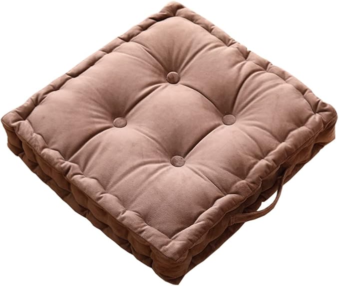 vctops Square Chair Pad Pillow with Handle Super Soft Floor Tatami Seat Cushion Thick Velvet Chair Pads Cushion for Kitchen Dining Office Chair (Coffee,17"x17")