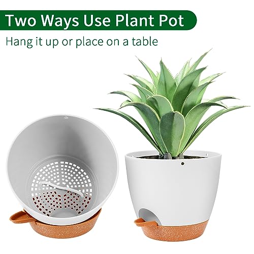 GARDIFE hanging planter, 8 inch hanging planters for indoor. outdoor plants , Self watering plant pot, 2 Pack Large self watering hanging planter (8-White, 8 inch) - color: 8-white, size: 8 inch
