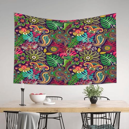 RTAFGU Perris Tapestry, Tropical Paisley Floral Pattern, Vibrant Boho Exotic Print Tapestries Home Aesthetic Wall Hanging for Bedroom Living Room, Dorm Party Decoration 40" L x 28" W - color: Perris_2801, size: 40"L x 28"W