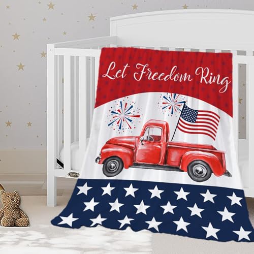 YeeJu Patriotic Throw Blanket for Baby Small 4th of July Memorial Day Fourth of July Blanket for Toddler Swaddle Soft Fleece Blanket Red White Blue Star Independence Veteran Day Blanket 30x40 - color: Flag-07, size: 30"x40"