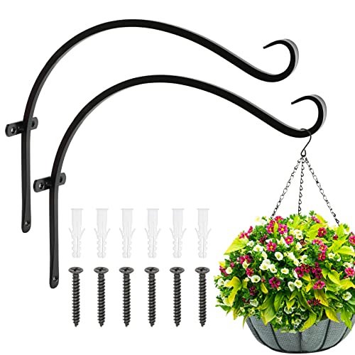 FEED GARDEN 18 Inch 2 Pack Outdoor Hanging Plant Bracket for Bird Feeders, Wind Chimes, Lanterns, Heavy Duty Metal Iron Wall Hooks with 6 Screws - color: Black-C, size: 18 Inch