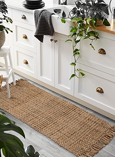 Hand Woven Chunky Jute Runner Rug 2x5 Feet Natural, Reversible Boho Neutral Decorative Indoor Outdoor Patio Rugs for Living Room, Bedroom, Hallway | Farmhouse Rustic Throw Runners Mat for Office Space - size: 2'x5'