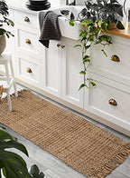 Hand Woven Chunky Jute Runner Rug 2.5x8 Feet Natural, Large Farmhouse Reversible Neutral Hign Knot Textured Floor Mat for Living Room, Hallway, Kitchen | Decorative Rustic Patio Carpet for Bedroom - size: 2.5'x8'