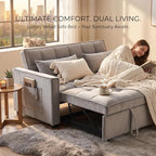 3-in-1 Loveseat Sleeper Sofa, Modern 55.5" Pull Out Couch, Velvet Upholstered Futon Sofa Bed with Adjustable Backrest, Convertible Sofa Bed with Storage Pockets for Living Room(Light Grey) - color: Grey