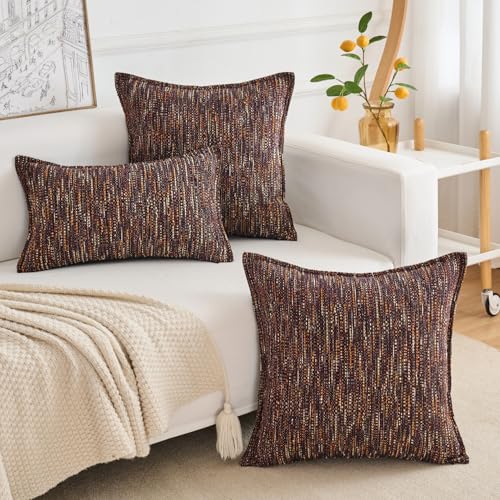 Premium Series Fringe Boho Throw Pillow Cover, Linen Woven Luxury Thick Cushion Case with Tassels for Home Décor, Burnt, 12x20 Inch - color: Burnt, size: 20" x 12" (Pack of 1)