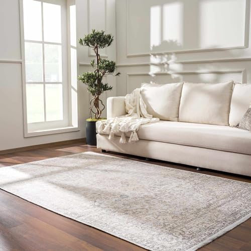 Hauteloom Wentworth Collection Antebi - Machine Washable Oriental Hallway, Entryway, Kitchen Runner Rug - Neutral Vintage Distressed Boho Style - Beige, Brown, Cream - 2'7"x7'3" - color: Beige, Slate Blue, Cream / Holli, size: 2'7" x 7'3" (Runner)