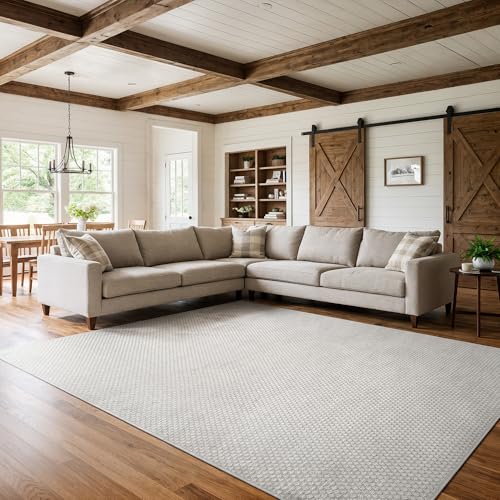 CAMILSON Easy Jute Rug 8x10, Indoor Outdoor Off-White Farmhouse Area Rugs for Living Room Patio and Kitchen Rug, Solid Woven Design, Easy-Cleaning, Non Slip Washable Outside Carpet Alfombras (8 x 10)