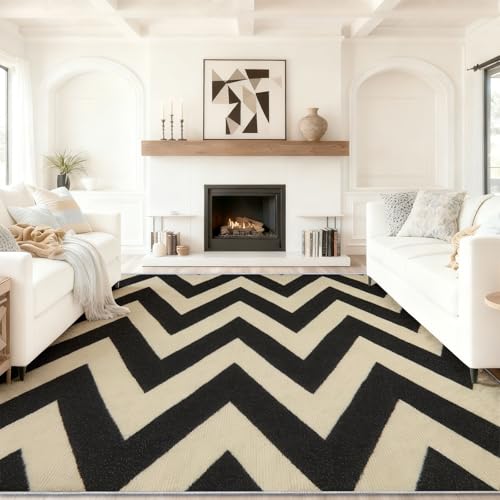Brown Black Area Rug 3 X 5 ft, Herringbone Stripes Pattern Soft Low Pile Washable Rugs, Simple Theme Non Slip & Shedding Carpet for Bedroom Living Room Playroom Dining Room Nursery - color: Brown Black 9, size: 3' x 5' (Rectangular)