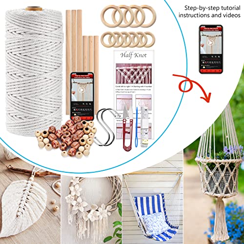 Hdviai 121Pcs Macrame Kit, Macrame Supplies 3mm x 109Yards Macrame Cord for Macrame Kits for Adults Beginners, with Accessories Like 100Pcs Beads and 10Pcs Wooden Rings for Macrame Plant Hanger Kit - size: 3MM x 109Yards Kit