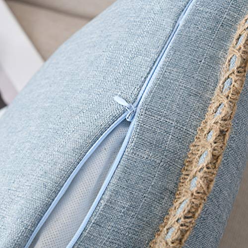 NordECO HOME Set of 2 Farmhouse Throw Pillow Covers - Burlap Linen Trimmed Tailored Edges Decorative Cushion Covers for Bed Home Decoration, 16 x 16, Blue - color: Light Blue, size: 16" x 16" (Pack of 2)