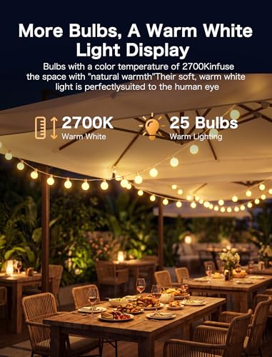 SUNSGNE 25FT G40 LED Outdoor White String Lights with 27 White Solid Shatterproof Globe Bulbs (2 Spare), Outdoor Hanging Edison Lights for Room Café Bistro Pergola Tents, White Wire - color: Solid White-White, size: 25FT