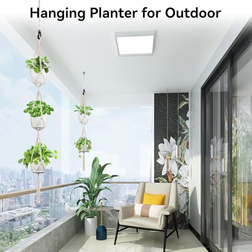 USLAI Macrame Plant Hanger Indoor Outdoor, Fits 4 to 8 Inch Pots, Strong Hanging Planter Holder, Boho Home Decor, 49+72 Inch, Ivory (POTS NOT Included) - color: Ivory, size: 49+72 Inch