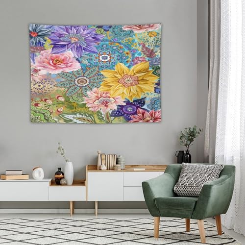 Houselerax Boho Vintage Floral Tapestry Wall hanging,Bohemian Blossom Colorful Mandala Flower Tapestries, Multi Color Tapestry for Bedroom Home Hippie Wall Decor 40"x30" - color: Boho Floral-3, size: W40xL30in