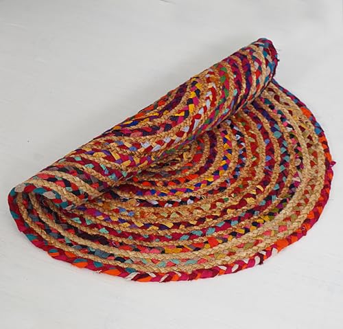 Handmade Natural Fiber Round Collection 2' Round Natural Handmade Boho Charm Farmhouse Jute Area Rug (Chindi) - color: Chindi