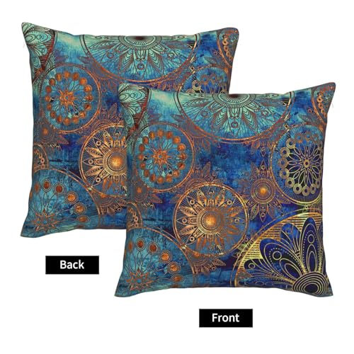 Boho Floral Pillow Covers 18 x 18 Set of 2 Bohemian Ethnic Style Linen Throw Pillow Cover Mandala Pattern Vintage Blue Decorative Pillowcases for Living Room Couch Bed Sofa Outdoor - color: Boho, size: 18" x 18" (Pack of 2)