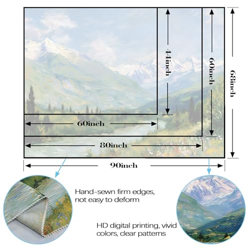 Yeoiat Tapestry Alpine Mountain River Landscape Oil Painting Wall Art Artistic Hand-Painted Look Fine Art Meadow Flowers Decor 60"x44" - color: Green Blue White, size: 60"L x 44"W