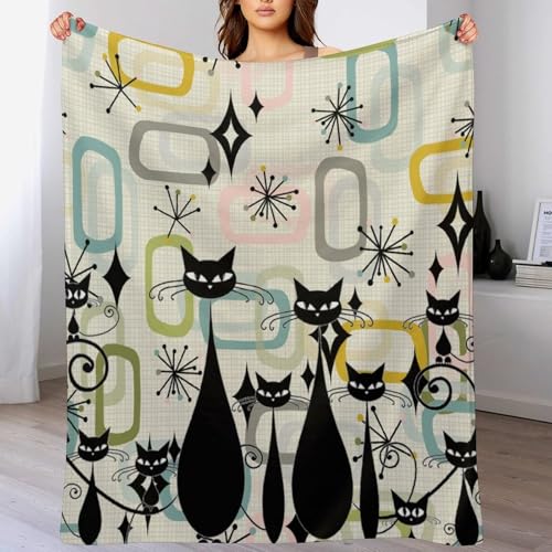 Mid-Century Black Cat Blanket,Vintage Modern Abstract Geometric Stripe Art Atomic Star Explosion Print Blanket for Couch Sofa Bed Decorative Gifts 30x40 - color: Blanket-15, size: 30"x40"