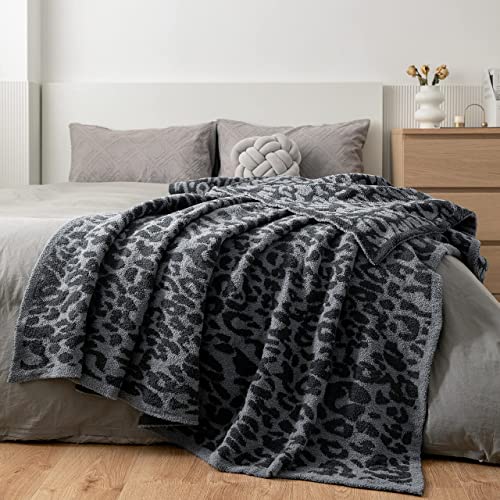 MH MYLUNE HOME Large Soft Micro Plush Leopard Blanket (71x78 inch, Dark Blue | Charcoal Grey) Warm Reversible Cheetah Blanket Leopard Pattern Throw for Sofa Couch Bed - color: Leopard Charcoal Blue, size: 71"x78" - 550 GSM