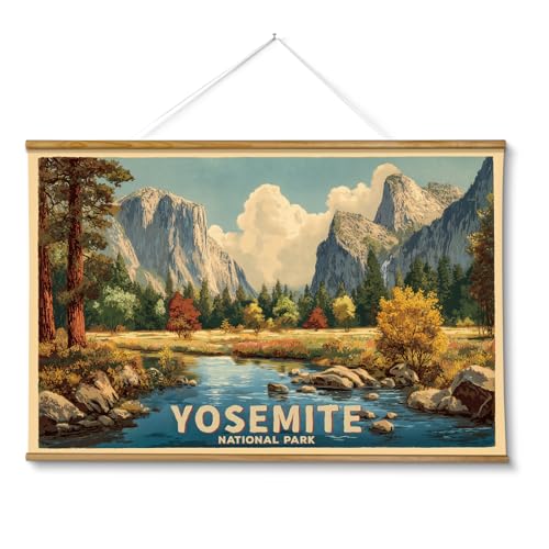 VIYYIEA Extra Large Size Canvas Wall Art, 36x54 Inch Yosemite National Park Vintage Landscape Hanging Scroll for Living Room, Bedroom, or Office Decor - color: Yosemite National Park