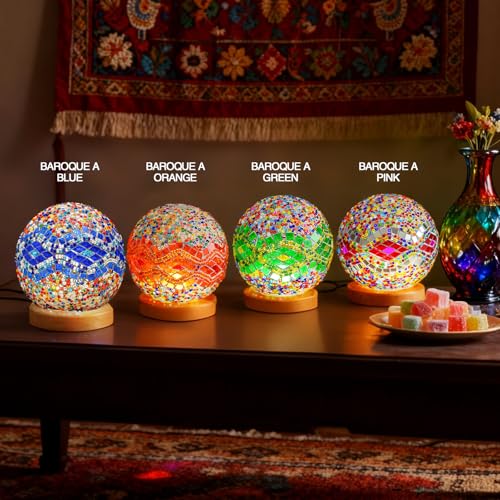 Turkish Mosaic Table Lamp Vintage Stained Glass Light USB Power Dimmable Night Lights Living Room Mantel Vintage Themed Hotel European Restaurant Decoration(Baroque A - Orange, Baroque) - style: Baroque A Orange