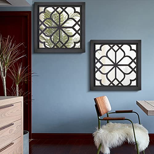 Wocred 2 PCS Square Wall Mirror,Gorgeous Rustic Farmhouse Accent Mirror,Black Entry Mirror for Bathroom Renovation,Bedrooms,Living Rooms and More(20”x20”) - color: Black, size: 20x20 inch - 2 PCS