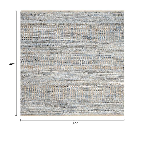 SAFAVIEH Cape Cod Collection Area Rug - 4' Square, Natural & Blue, Handmade Flat Weave Coastal Braided Jute, Ideal for High Traffic Areas in Living Room, Bedroom (CAP353A) - size: 4' x 4' (Square)