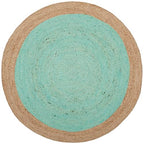 SAFAVIEH Area Rug 5' Round - Natural Fiber Collection - Aqua Blue & Natural Brown, Handmade Jute, Braided Border Design (NF801A) - color: Aqua/Natural, size: 5' (Round)