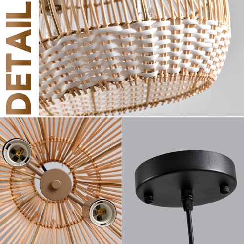 Boho Pendant Lights Kitchen Island 14.6in White Rattan Chandelier Beachy Wicker Dining Room Light Fixtures Woven Hanging Ceiling Lighting for Bedroom Breakfast Nook Restaurants Foyer Corridor - color: H016, size: 14.6in/37cm