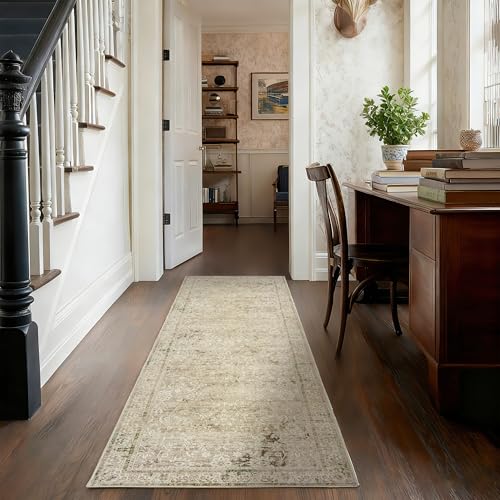 Neutral Farmhouse Hallway Rug Runner 2x6 Washable Non Slip Rubber Backing Vintage Modern Boho Runners Rugs for Entryway Indoor Kitchen Bathroom,Tan Brown and Cream Beige - color: Cream&light Tan, size: 2' x 6' (Rectangular)