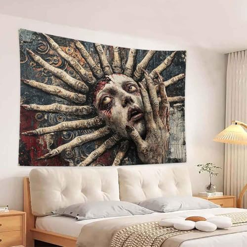 LATETOMT 80x60in Halloween Tapestry Wall Art Abstract Tapestry Horror Tapestries Gothic Surreal Canvas Print Wall Art for Halloween Party Terrifying Atmosphere LTMTAYW022 - color: Style-2, size: 80"L x 60"W