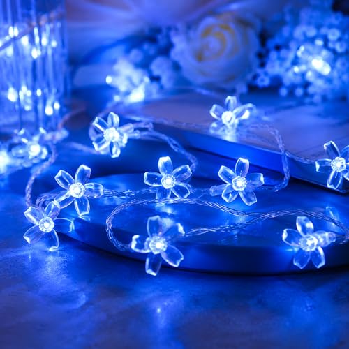 Connectable 33ft 100 LED Plug in Blue Flower Fairy Lights String Decor | Fairy Floral Lights For Christmas, Easter, Valentine'S Day, Proposal, Birthday Wedding Indoor Outdoor Hanging Decorations - color: Blue
