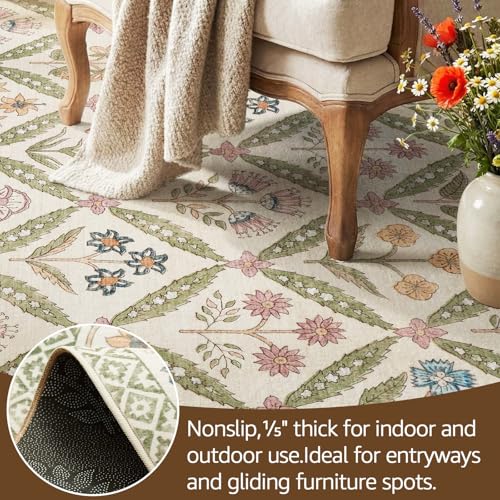 jinchan Haden Runner Rug 2x6 Vintage Floral Washable Hallway Rug for Entrance Kitchen Soft Non-Slip Low Pile Bedside Laundry Room Cottage Warm Indoor Decor Sage Green - color: Sage Green, size: 2' x 6' (Runner)