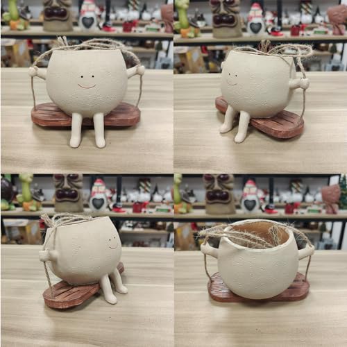 Swing Face Planter Pot - Hanging Smiley Planter for Indoor and Outdoor Plants, Succulents, String of Pearls - Cute Creative Swing Gifts for Holidays and Parties