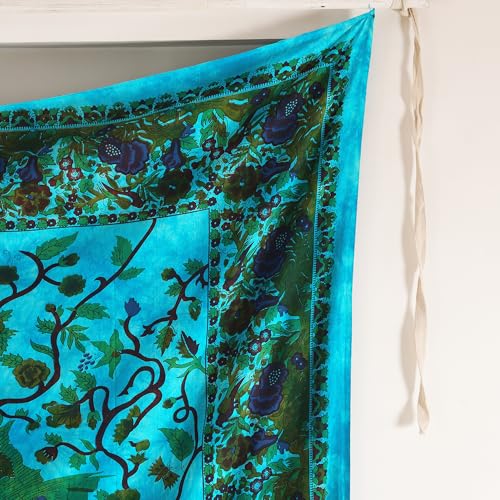 Popular Handicrafts Tapestry Wall Hanging Tree of Life Hippie Mandala Bohemian Hippy Kaleidoscopic Intricate Floral Design Indian Tapestries Bedspread 84x90 Inches,(215cm x 230cm) Turquoise - color: Turquoise, size: 90"L x 84"W