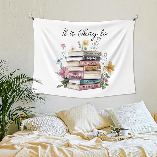 XLDLIOO Mental Health Wall Tapestry, It's Okay to Be Inspirational Wall Tapestry Hanging for Classroom, Motivational Floral Book Tapestries Decor Art for Therapy Counselor Office 40x30in - color: book-1, size: 40"L x 30"W