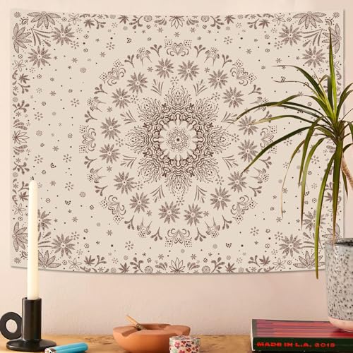 Fowocu Boho Floral Mandala Tapestry Wall Hanging Bohemian Flower Medallion Tapestry Aesthetic Beige Brown Hippie Indian Small Tapestries for Bedroom Living Room Dorm Decor 80 x 60 Inch - color: Brown, size: 80"L x 60"W