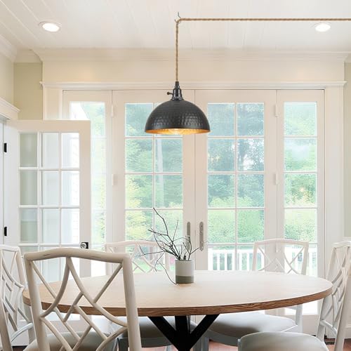 Plug in Pendant Lights Hammered Dome Hanging Lamp with Dimmable Switch 15 Ft Long Hemp Rope Farmhouse Pndant Light Cord Lighting Fixture DIY Hanging Light - color: C 1 Light