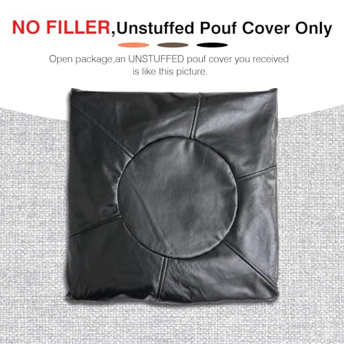 Unstuffed Ottoman Pouf Cover 20 X 15 Inch, Round Pu Leather Foot Stool, Floor Bean Bag(No Filler), Foot Rest with Storage for Living Room/Bedroom/Office, Black - color: Black