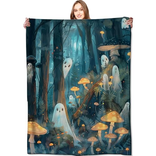 Ghost Blanket Haunted Forest Throw Blankets,Birthday Gifts for Kids Adult,Lightweight Soft Fleece with Glowing Dark Mushroom,Sofa Couch Bed Room Horror Halloween Decor 60x80in - color: Ghost, size: 60x80in