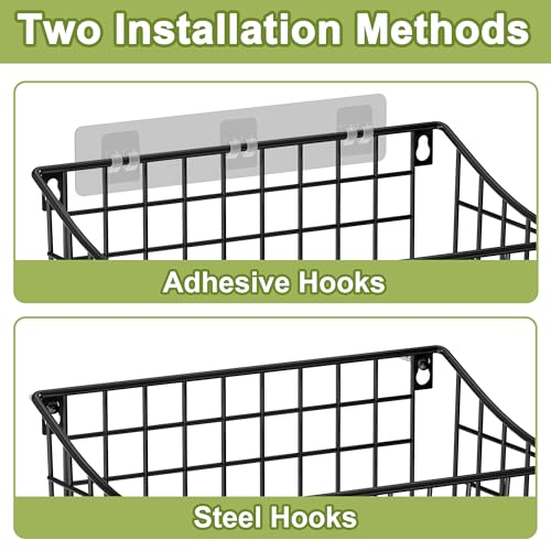Wall Basket with Label Plate & 5 S-Hooks –4 Pack Hanging Wire Basket for Organizing, Wall Storage for Kitchen, Bathroom, Pantry, Laundry, RV – Hanging Wall Basket, Metal - size: 4 Pack