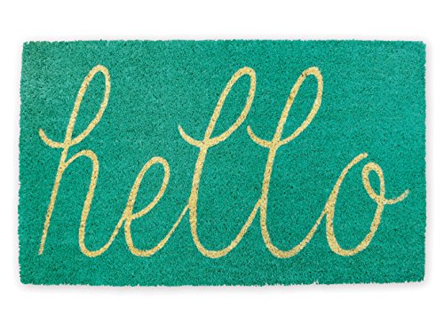 DII Hello Coir Fiber Doormat Non-Slip Durable Outdoor/Indoor, Pet Friendly, 18x30, Aqua - color: Aqua