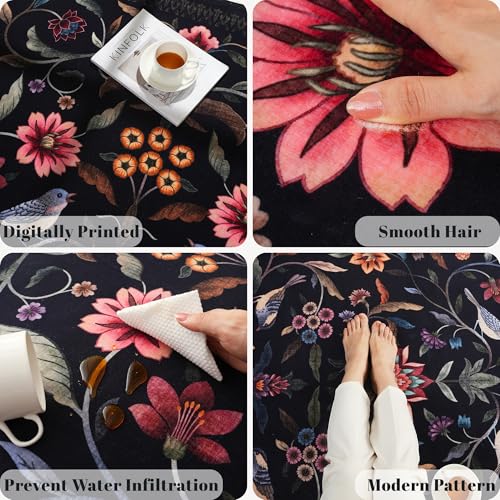 Vintage Medallion Floral Kitchen Runner 2x6, Machine Washable Rug, Soft Low Pile, Non-Slip Carpet for Hallways, Laundry, Bedroom, Bathroom, Entryway | Black - color: Black, size: 2' x 6' (Rectangular)