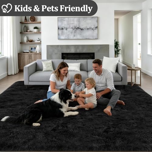 Fluffy 5x7 Area Rugs for Living Room Bedroom: Ultra Soft Shag Rug Non-Slip Non-Shedding Small Plush Bedside Rug Indoor Floor Carpets for Kids Room Playroom Entryway Nursery Dorms Home Decor Black - color: Black, size: 5' x 7' (Rectangular)