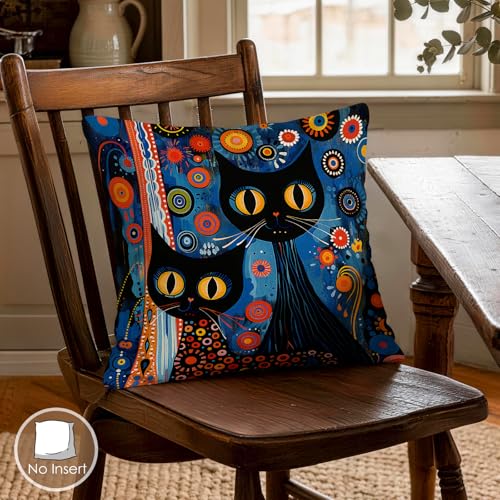 OBSEDE Black Cat Abstract Art Decorative Throw Pillow Covers 18 × 18 in, Set of 4, Couch Cushion Cases Inserts for Sofa Bed Living Room Home Decor, Single Side Print - color: Midnight Feline Abstract Art, size: 18" x 18" (Pack of 4)