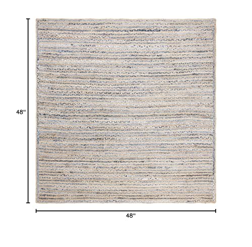 SAFAVIEH Cape Cod Collection Area Rug - 4' Square, Natural & Blue, Handmade Flat Weave Jute, Ideal for High Traffic Areas in Living Room, Bedroom (CAP250A) - size: 4' x 4' (Square)