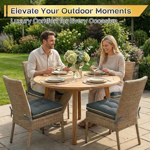 4 Pack 19x19 Inch Shredded Foam Chair Cushions with Straps - All-Season Seat Pads for Indoor/Outdoor Dining, Office, Patio, Kitchen Chairs (Gray, 19 INCH × 19 INCH) - color: Gray