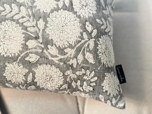 Handblock Printed Vintage Indian Cotton Decorative Throw Pillow Covers, Set of 2 (Vintage Turquoise Grey, 12" x 20" (Pack of 2)) - color: Vintage Turquoise Grey, size: 20" x 12" (Pack of 2)
