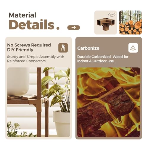 Bamworld 62.2'' Tall Plant Stand Indoor Large Plant Shelf for Multiple Plants Wood Flower Stand Outdoor Hanging Plant Rack for Living Room Garden Balcony Home Decor - color: Brown-12 Pots, style: Cabinet